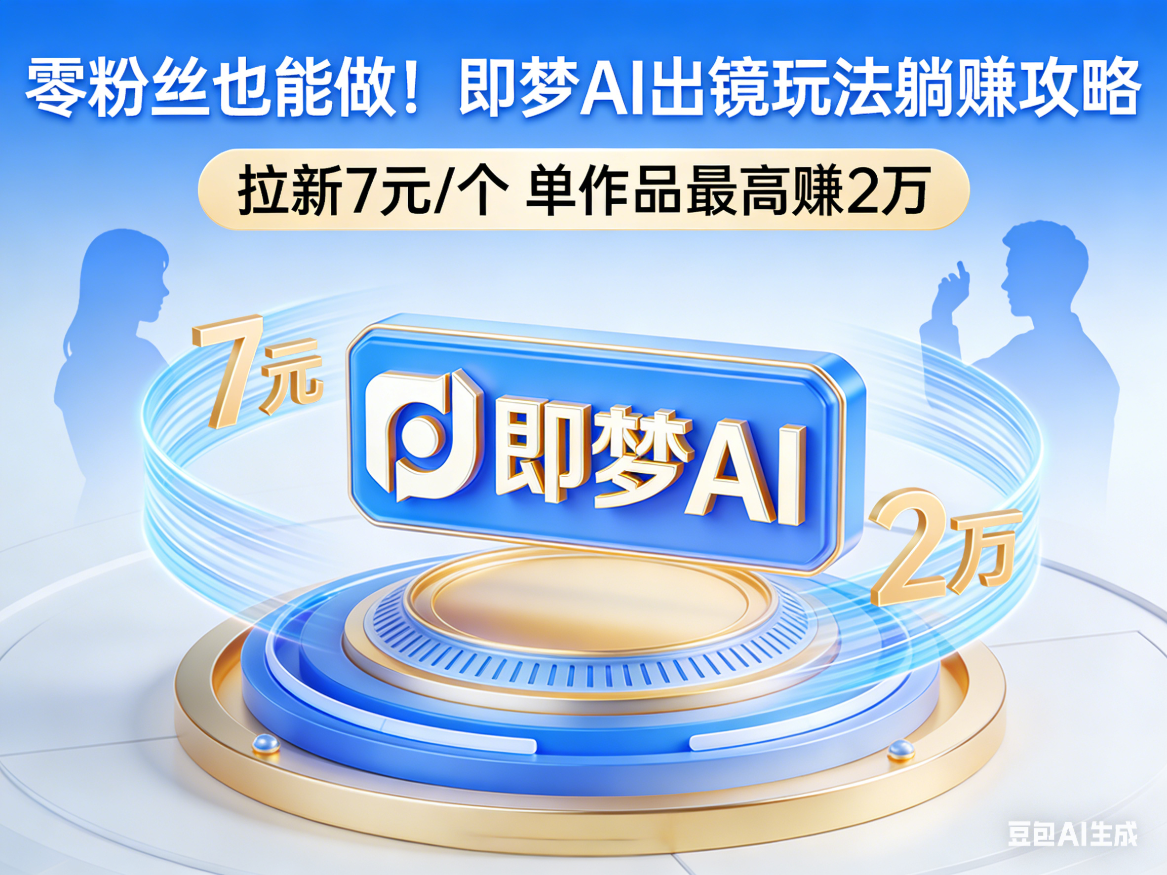 零粉丝也能做！即梦AI出镜玩法躺赚攻略，拉新7元/个单作品最高赚2万